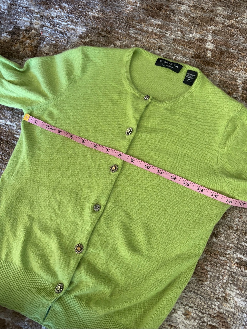Valerie Stevens Lime Green Crewneck Cardigan with Decorative Buttons - Picture 4 of 6